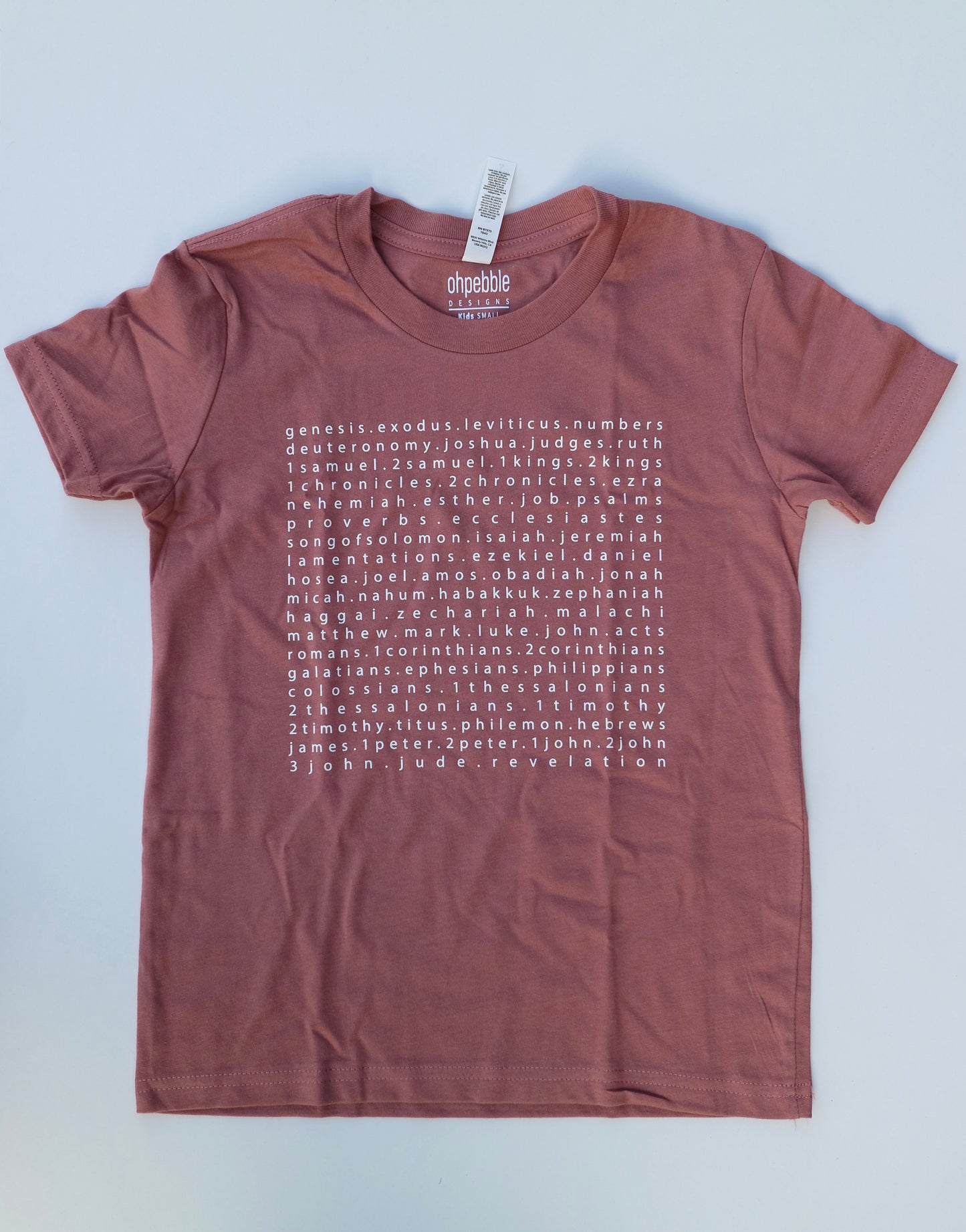 Kid's Books of the Bible Tee in Mauve