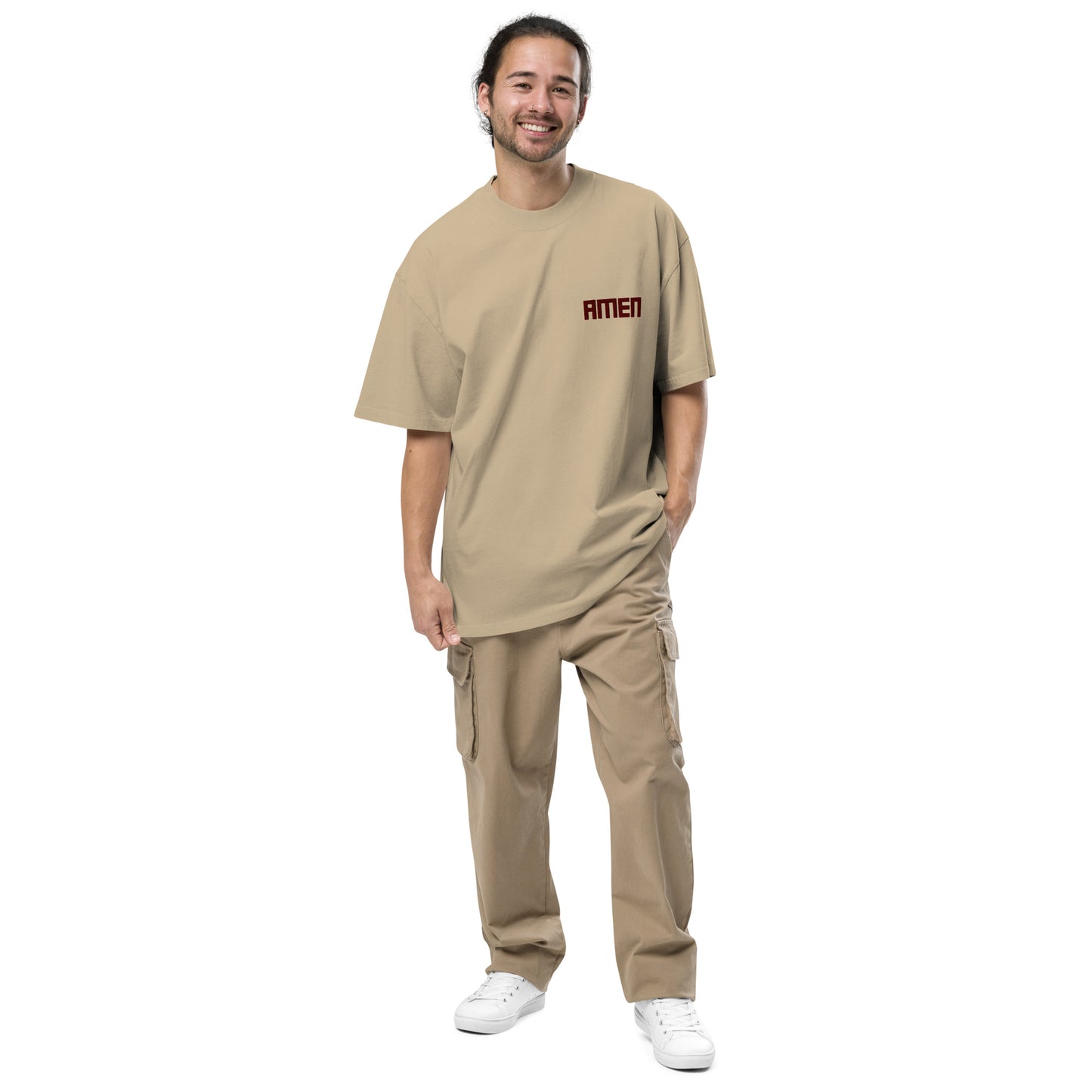 AMEN Oversized Heavyweight Shirt (embroidered) in Khaki